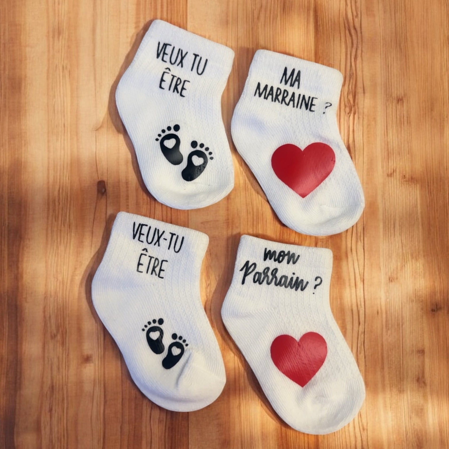 🧦 Chaussettes bébé – Demande Parrain & Marraine ❤️ – Cadeau annonce grossesse original