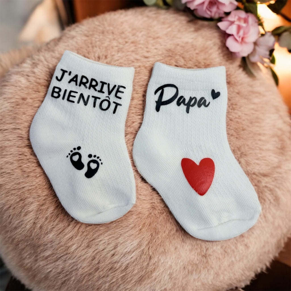 Chaussettes bébé annonce grossesse Papa – J’arrive bientôt – Cadeau futur papa – Annonce grossesse originale – Naissance