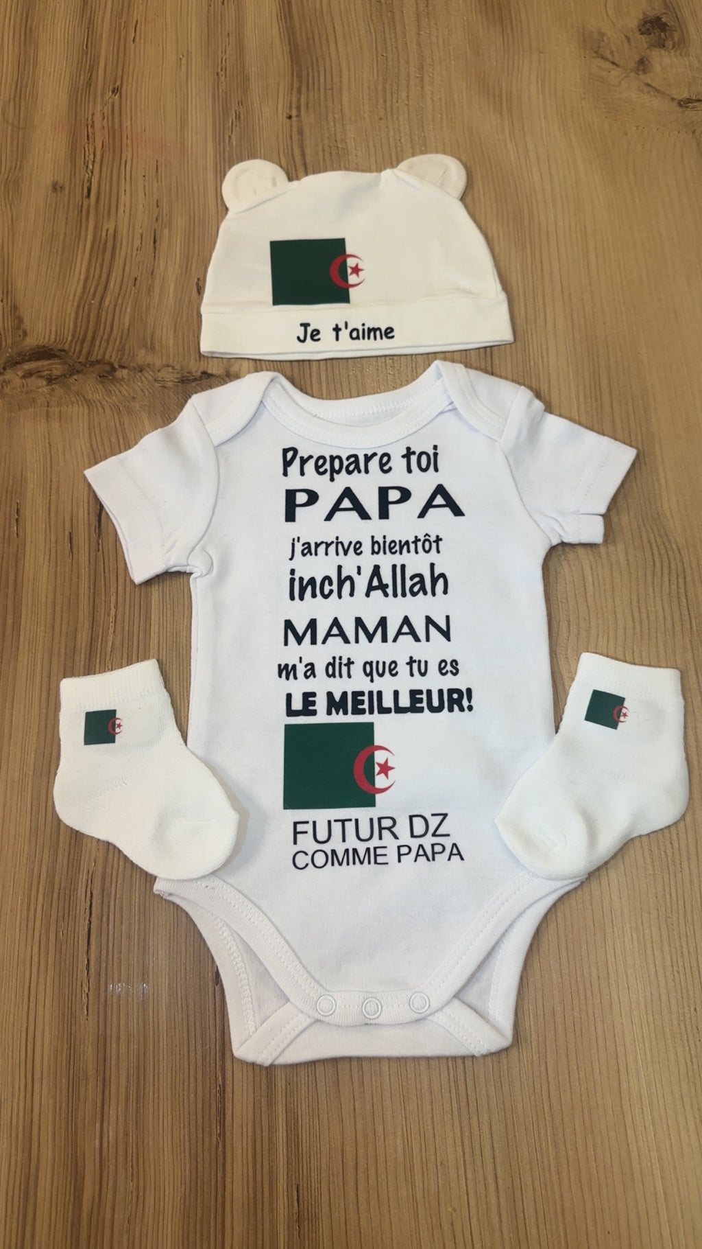 Ensemble bébé personnalisé Futur DZ comme papa – Body bébé annonce grossesse papa – Cadeau naissance algérien