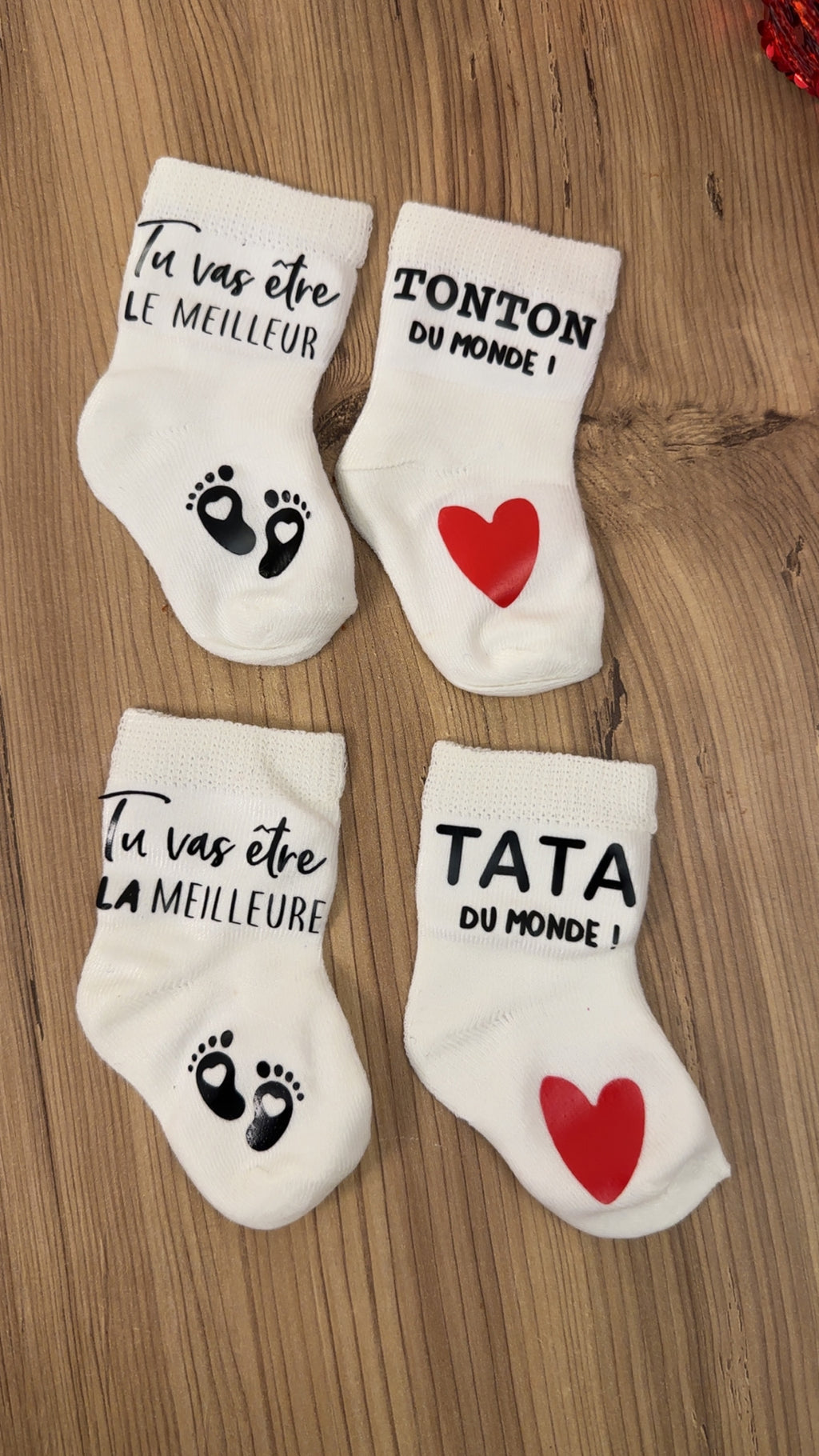🍼 Lot de 2 paires de chaussettes annonce grossesse  futur tonton et tata – “Tu vas être la meilleure Tata / le meilleur Tonton du monde” – Cadeau révélation original ♥️