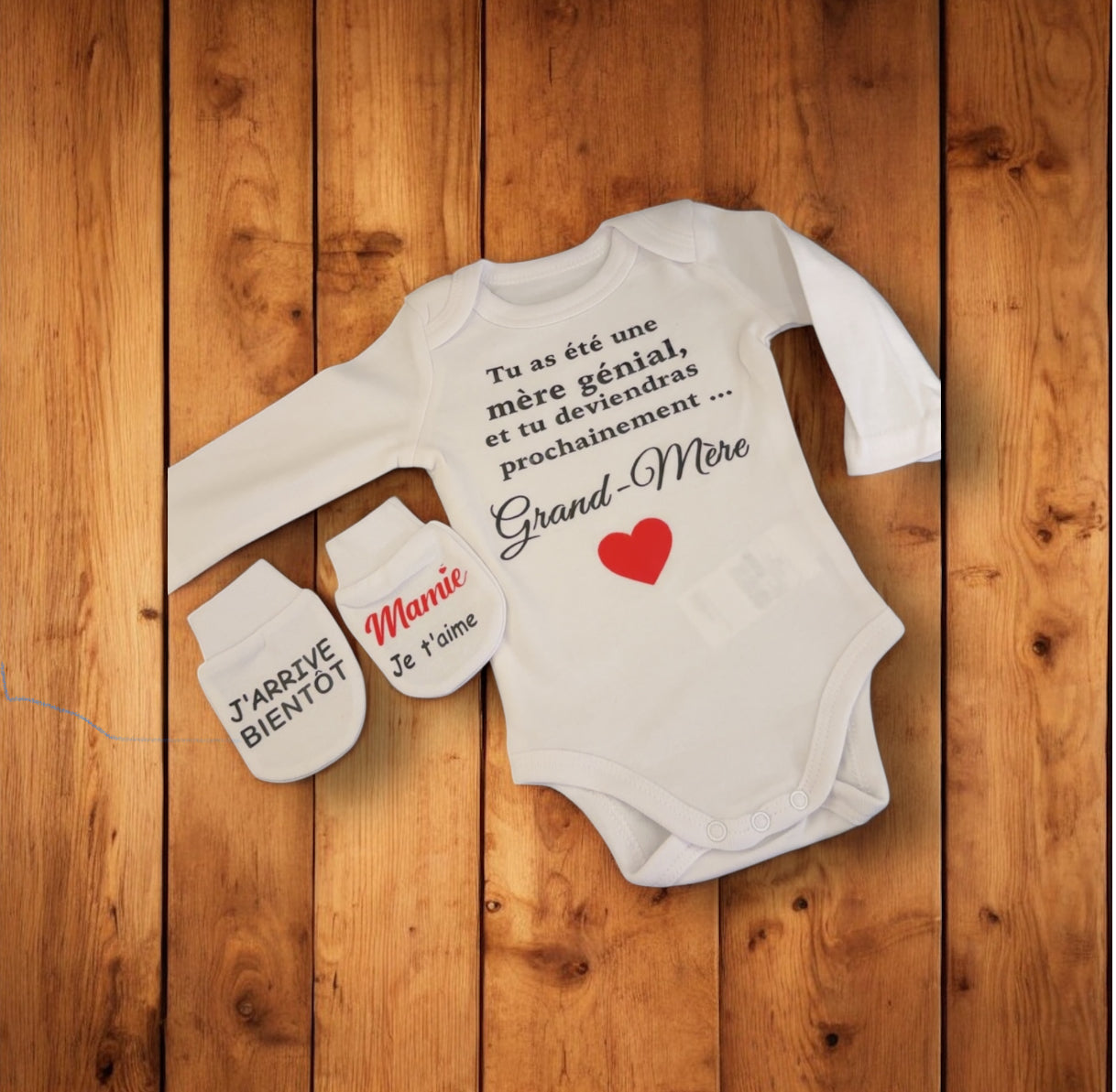 Body et moufles “Annonce Grossesse Mamie” – Cadeau surprise futur Grand-Mère | Idée originale pour révéler une grossesse