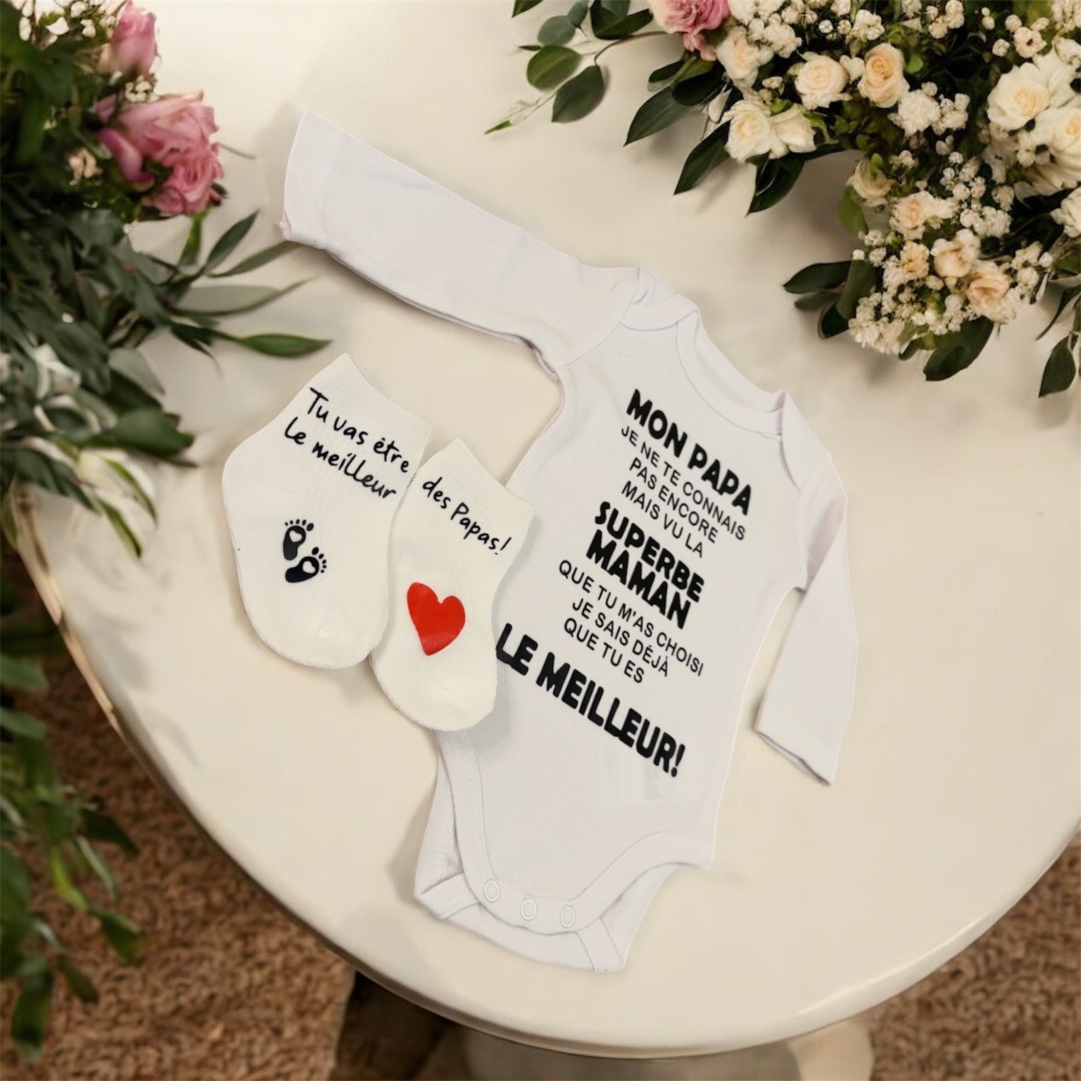 ensemble Body et chaussette Bébé Message Drôle – “Mon Papa, Je ne te connais pas encore…” | Cadeau de Naissance annonce grossesse Original
