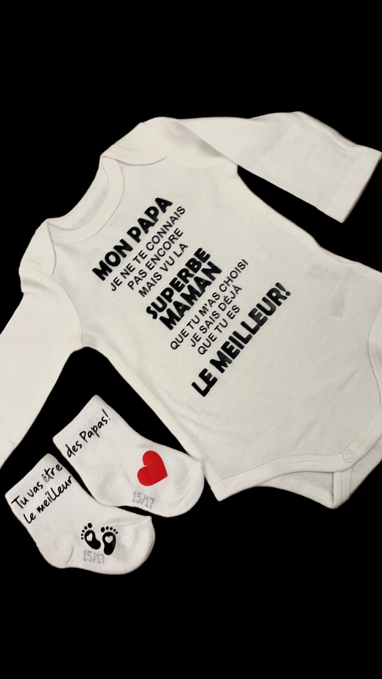 🍼 ensemble Body et chaussette Bébé Message Drôle – “Mon Papa, Je ne te connais pas encore…” | Cadeau de Naissance annonce grossesse Original