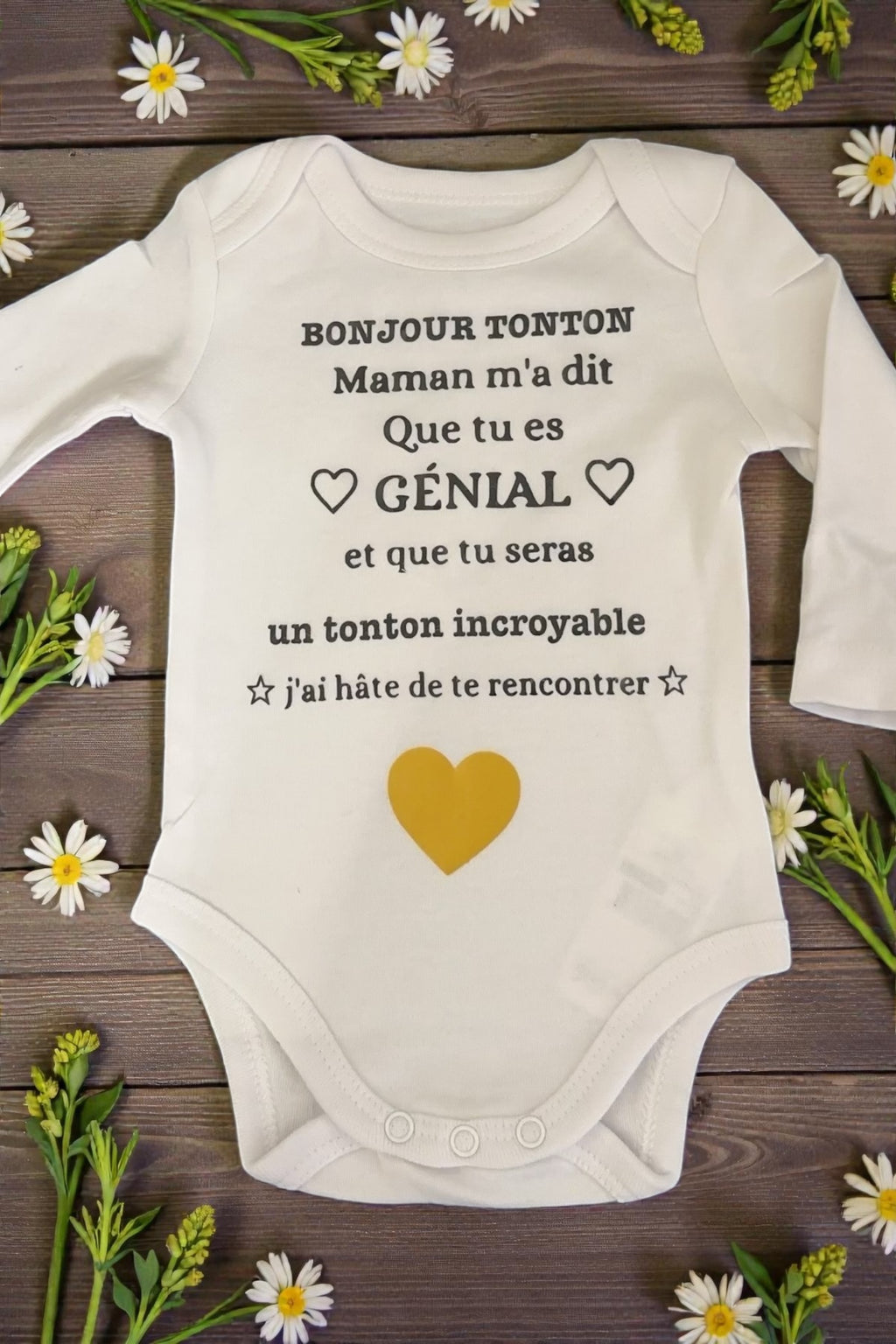 Body bébé annonce grossesse tonton – Bonjour tonton – Cadeau futur tonton – Annonce grossesse originale – Naissance bébé