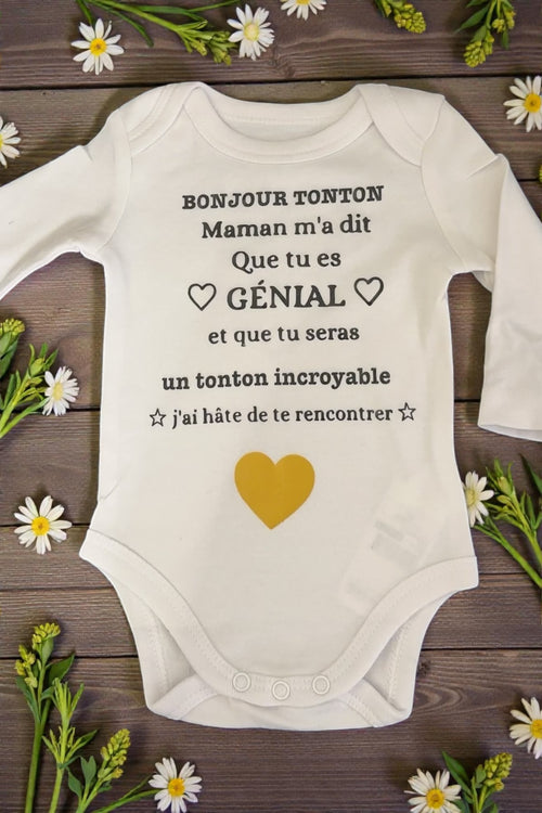 Body bébé annonce grossesse tonton – Bonjour tonton – Cadeau futur tonton – Annonce grossesse originale – Naissance bébé