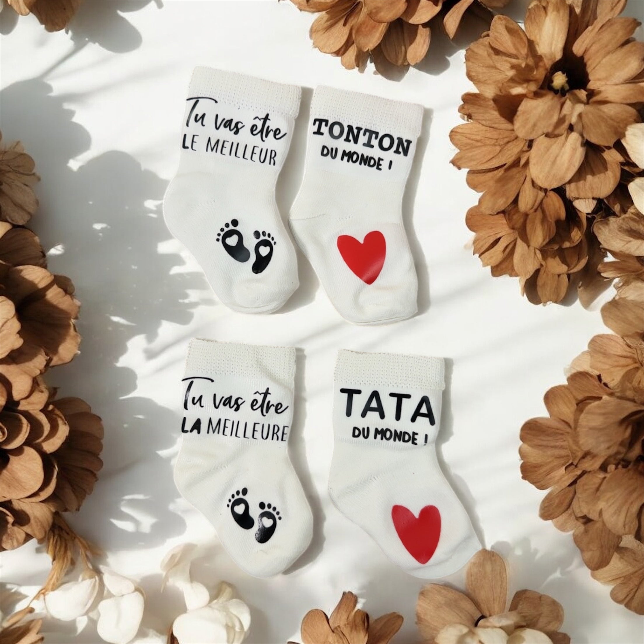 🍼 Lot de 2 paires de chaussettes annonce grossesse  futur tonton et tata – “Tu vas être la meilleure Tata / le meilleur Tonton du monde” – Cadeau révélation original ♥️