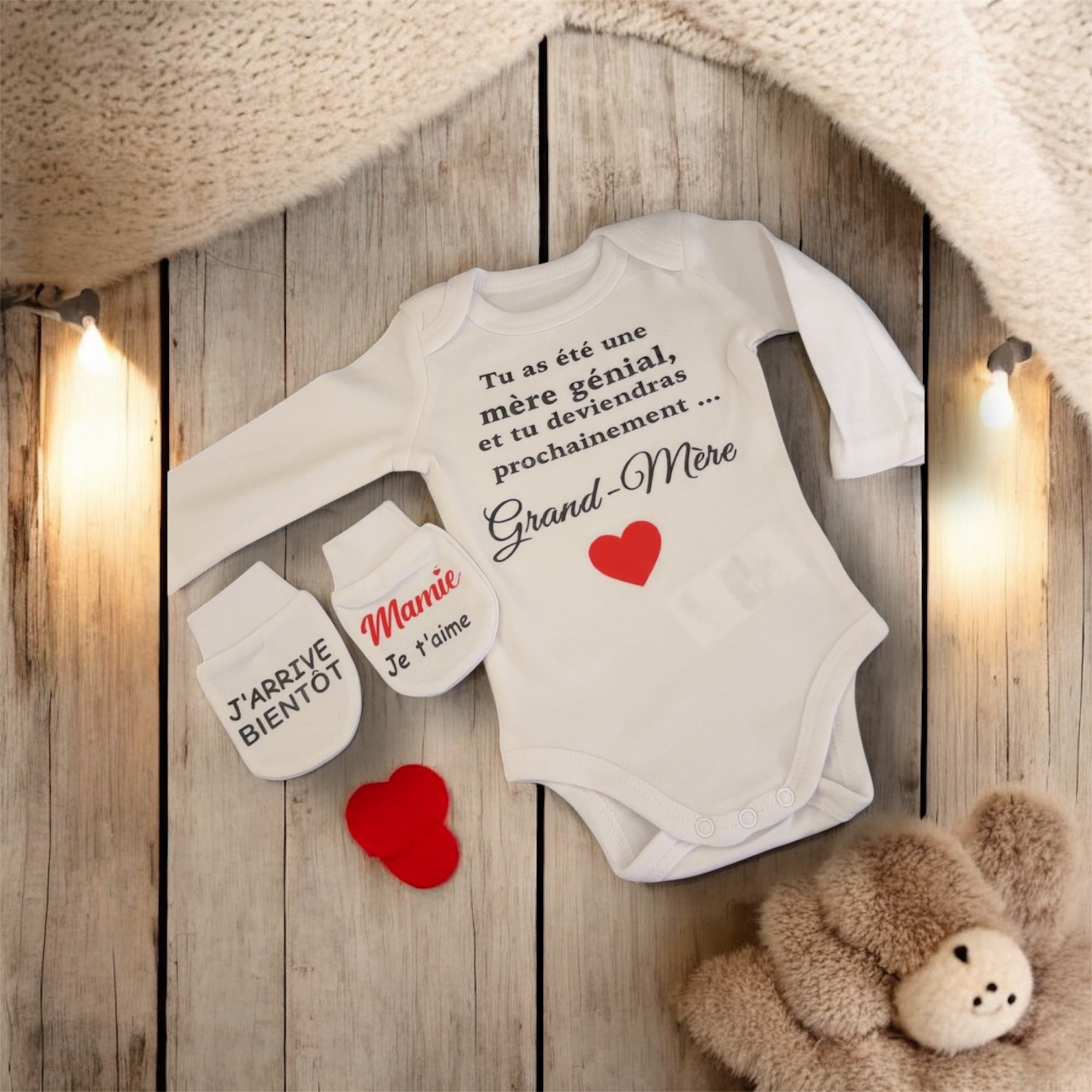 Body et moufles “Annonce Grossesse Mamie” – Cadeau surprise futur Grand-Mère | Idée originale pour révéler une grossesse