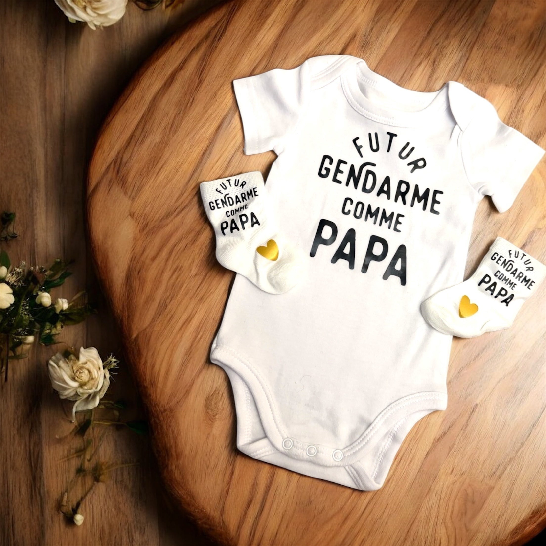 👶 Body bébé + chaussettes “Futur gendarme comme papa” | ensemble naissance original | Cadeau papa gendarme