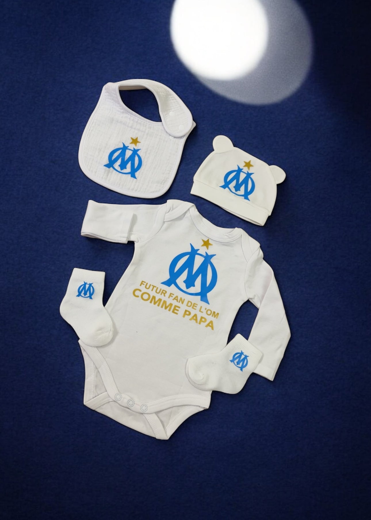 Ensemble bébé fan de football – Pack naissance supporter comme papa – Body bavoir bonnet chaussettes  Cadeau papa