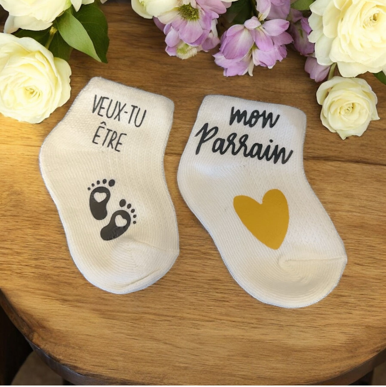 🧦 Chaussettes bébé “Veux-tu être mon parrain ?” 💛 | Annonce originale parrainage | Idée cadeau bébé personnalisée