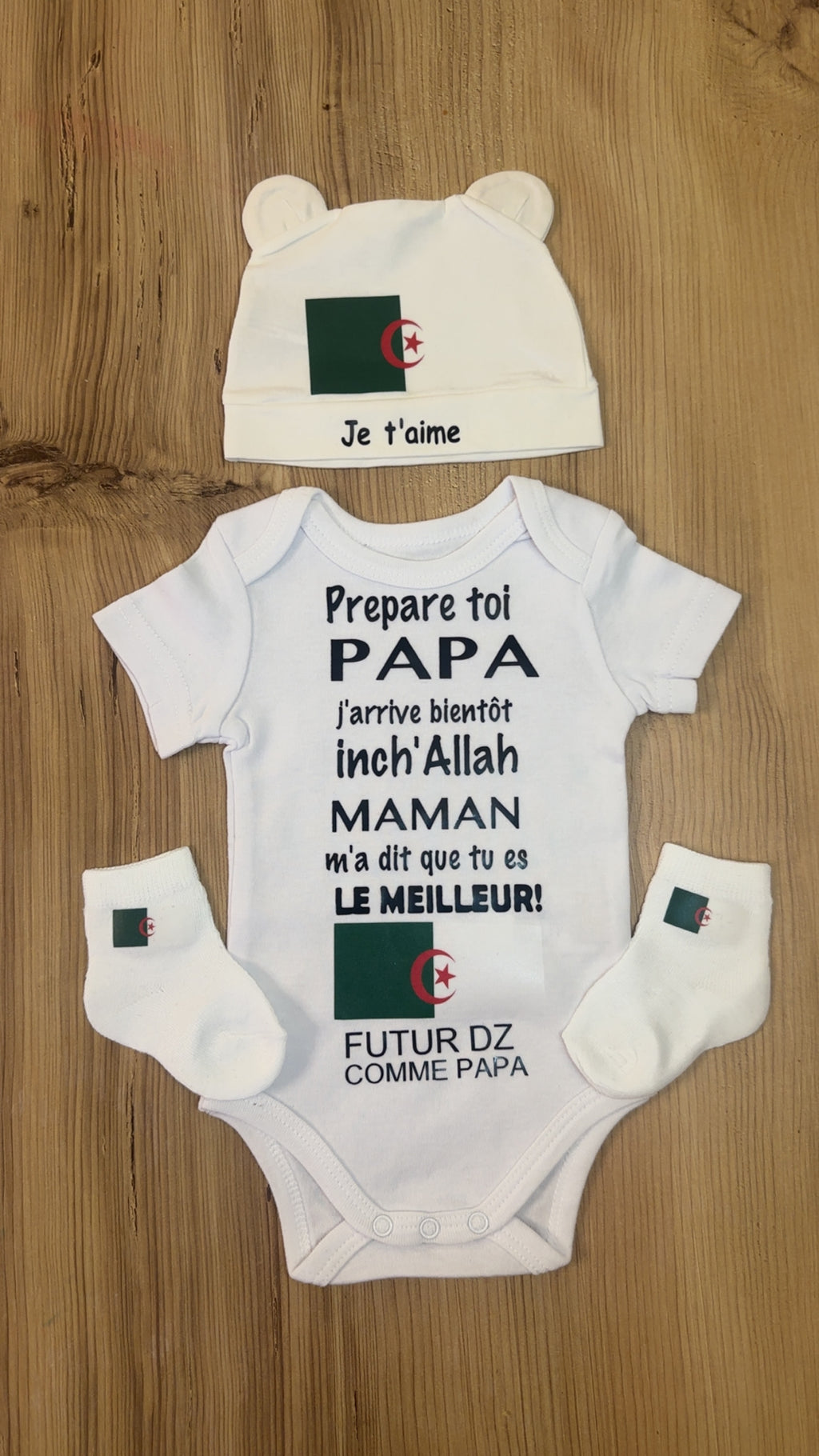 Ensemble bébé personnalisé Futur DZ comme papa – Body bébé annonce grossesse papa – Cadeau naissance algérien
