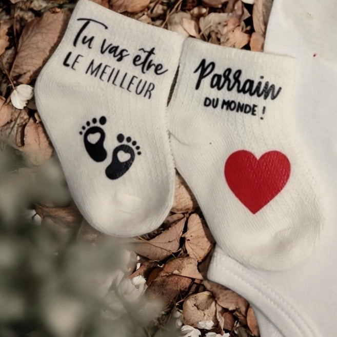 Chaussettes annonce parrain “Tu vas être le meilleur parrain du monde” – Cadeau annonce grossesse – Idée originale futur parrain