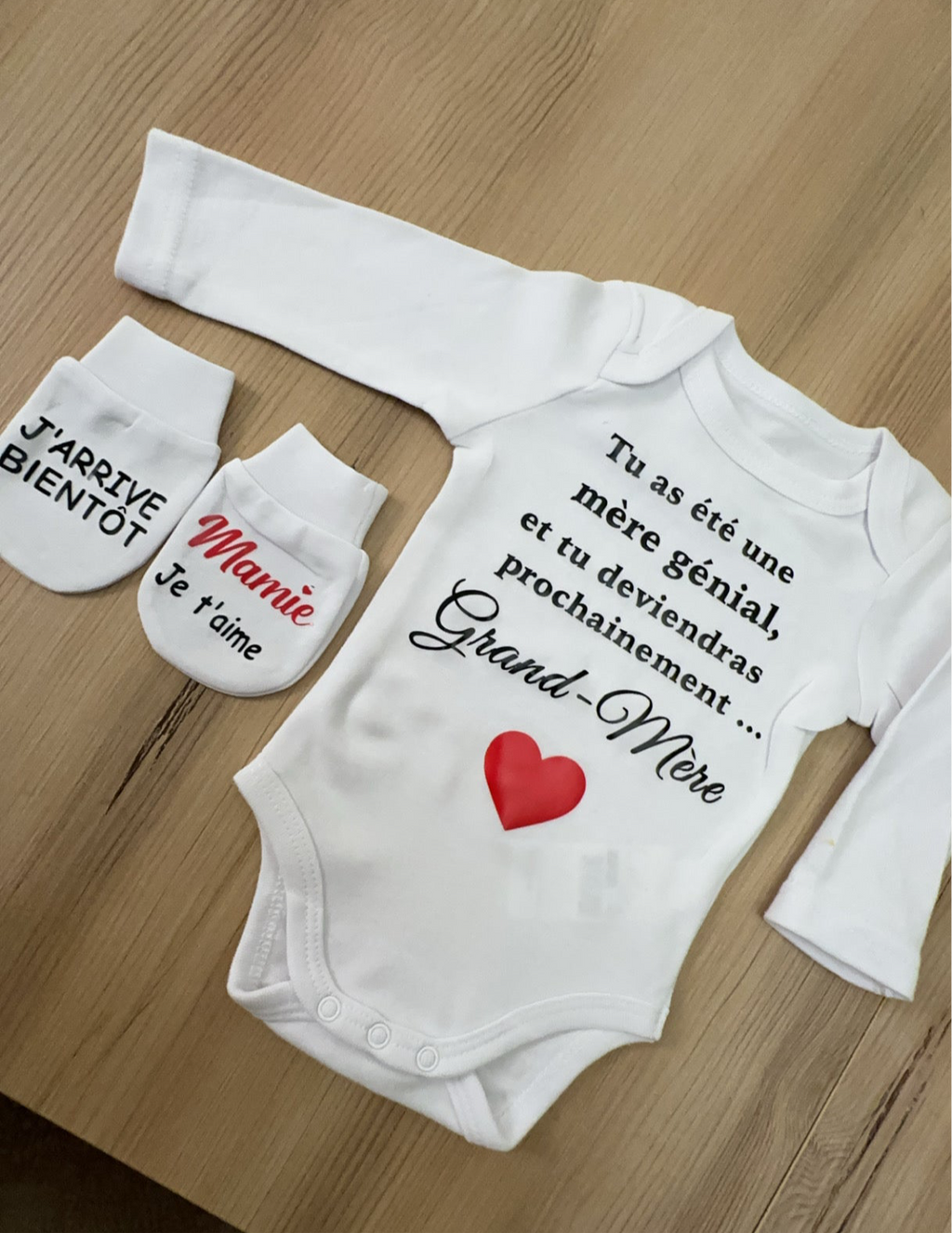 Body et moufles “Annonce Grossesse Mamie” – Cadeau surprise futur Grand-Mère | Idée originale pour révéler une grossesse