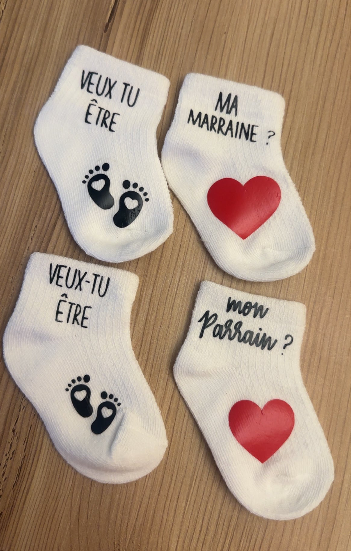 🧦 Chaussettes bébé – Demande Parrain & Marraine ❤️ – Cadeau annonce grossesse original