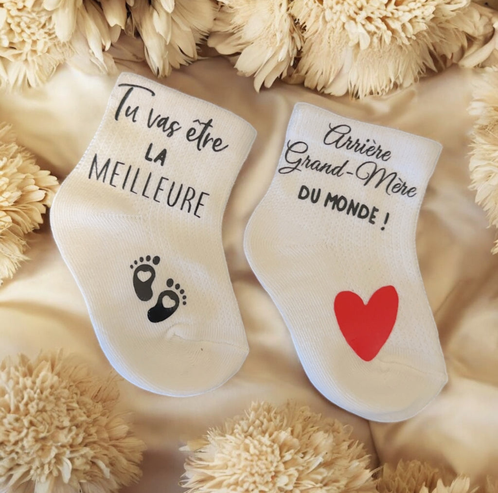 Chaussettes bébé “Tu vas être la meilleure arrière-grand-mère du monde !” – Annonce grossesse originale et émotive