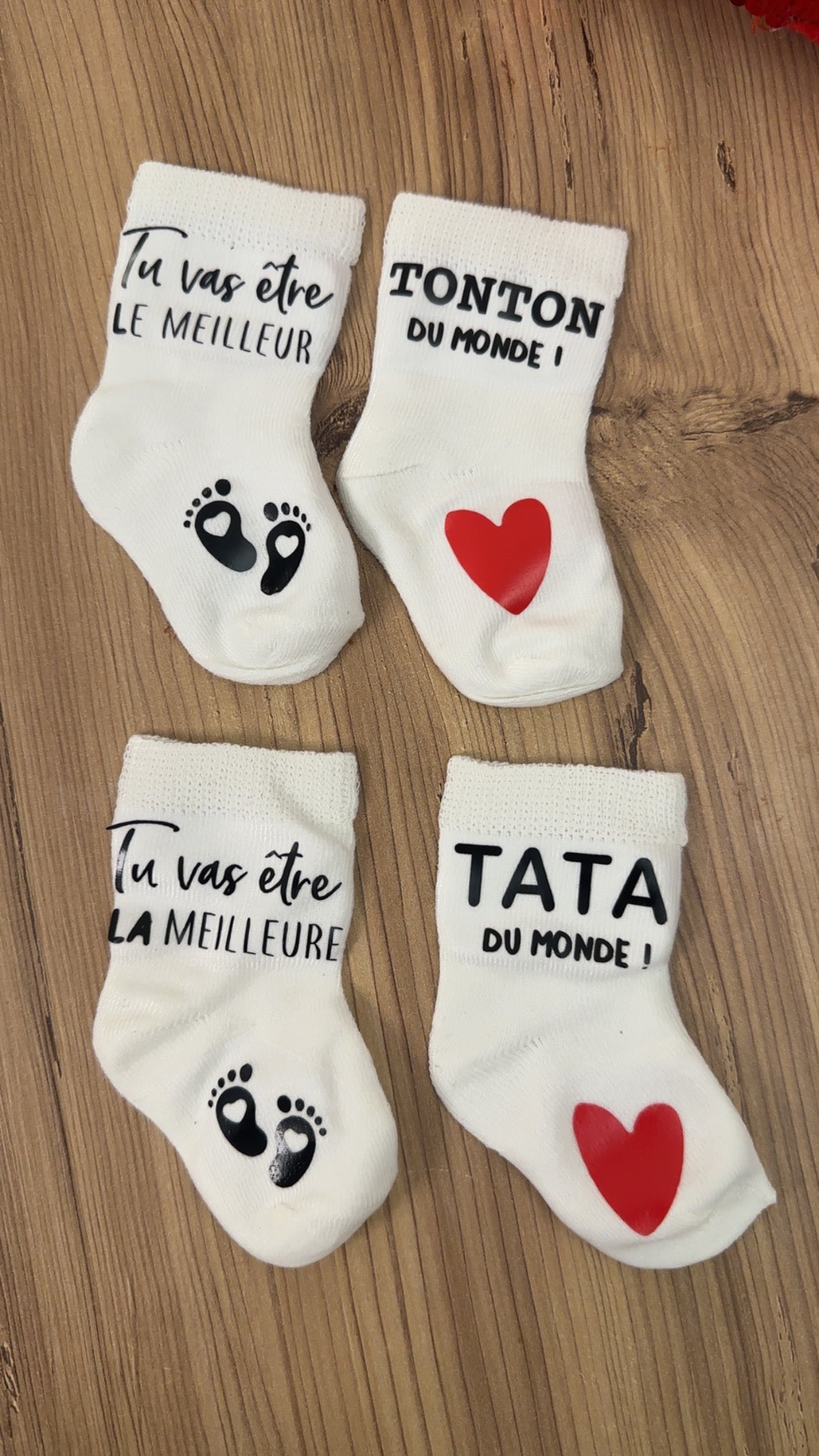 🍼 Lot de 2 paires de chaussettes annonce grossesse  futur tonton et tata – “Tu vas être la meilleure Tata / le meilleur Tonton du monde” – Cadeau révélation original ♥️