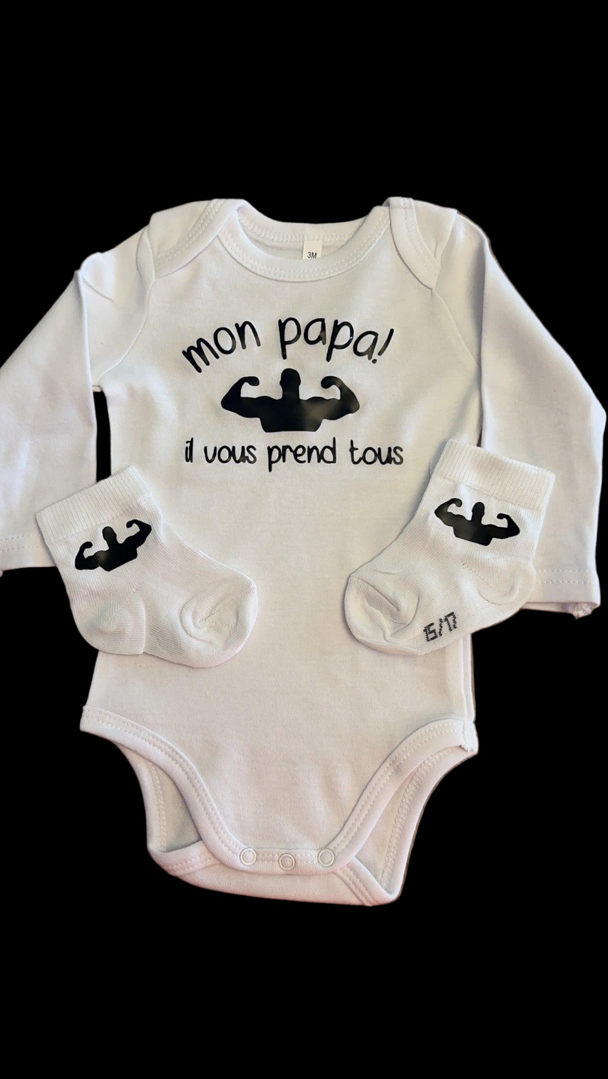 Body bébé “Mon papa il vous prend tous” + chaussettes assorties – Cadeau naissance original – Idée cadeau papa bébé