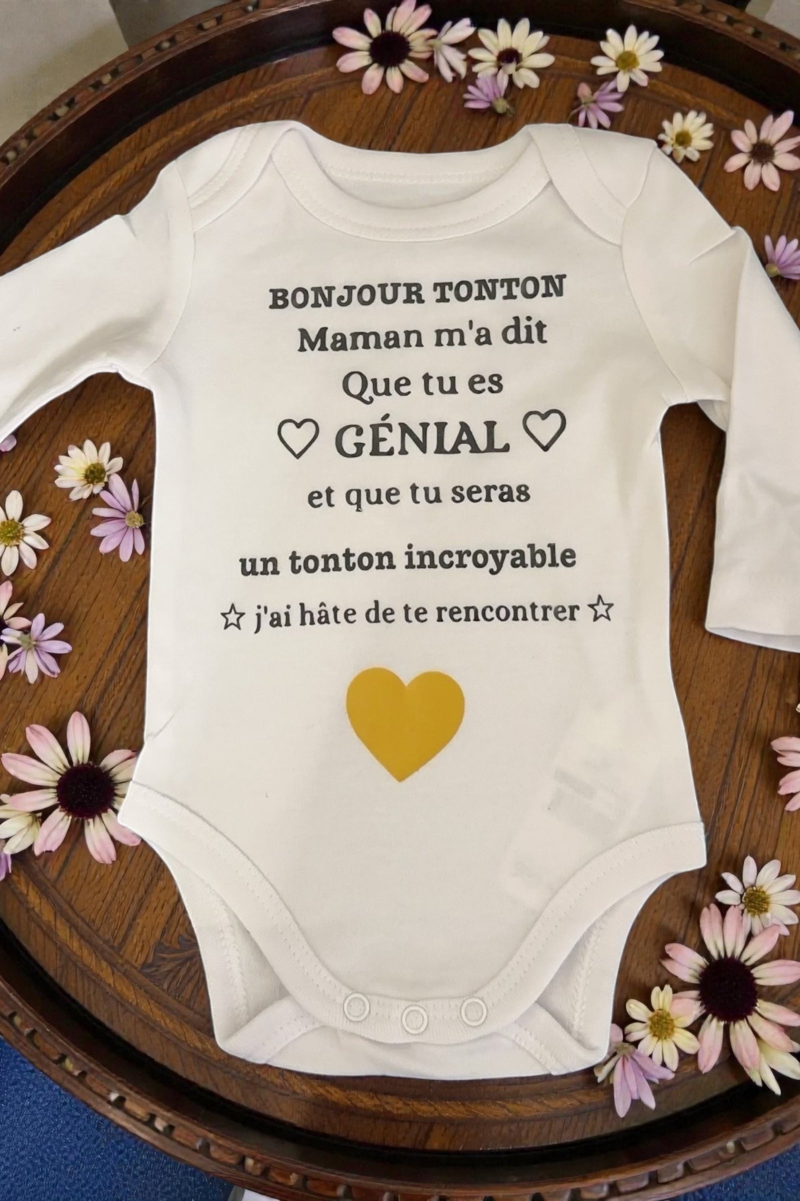 Body bébé annonce grossesse tonton – Bonjour tonton – Cadeau futur tonton – Annonce grossesse originale – Naissance bébé