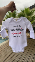 Bodie bébé “Veux-tu être mon parrain  d’amour pour la vie ?” – Body à message | Cadeau annonce grossesse demande parrain original