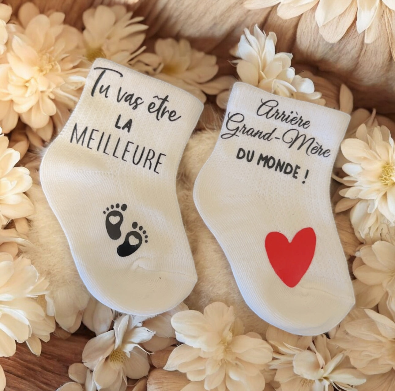 Chaussettes bébé “Tu vas être la meilleure arrière-grand-mère du monde !” – Annonce grossesse originale et émotive