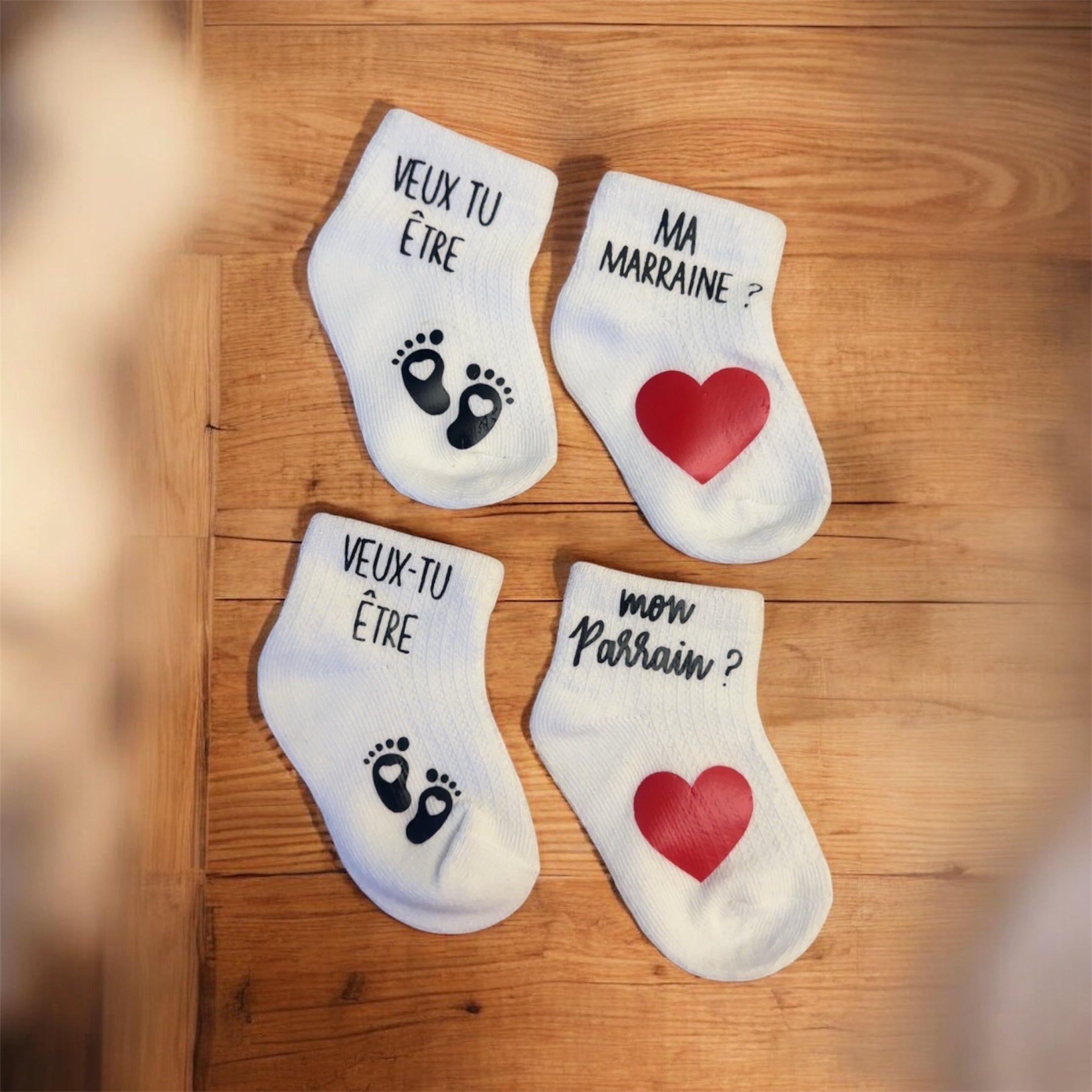 🧦 Chaussettes bébé – Demande Parrain & Marraine ❤️ – Cadeau annonce grossesse original