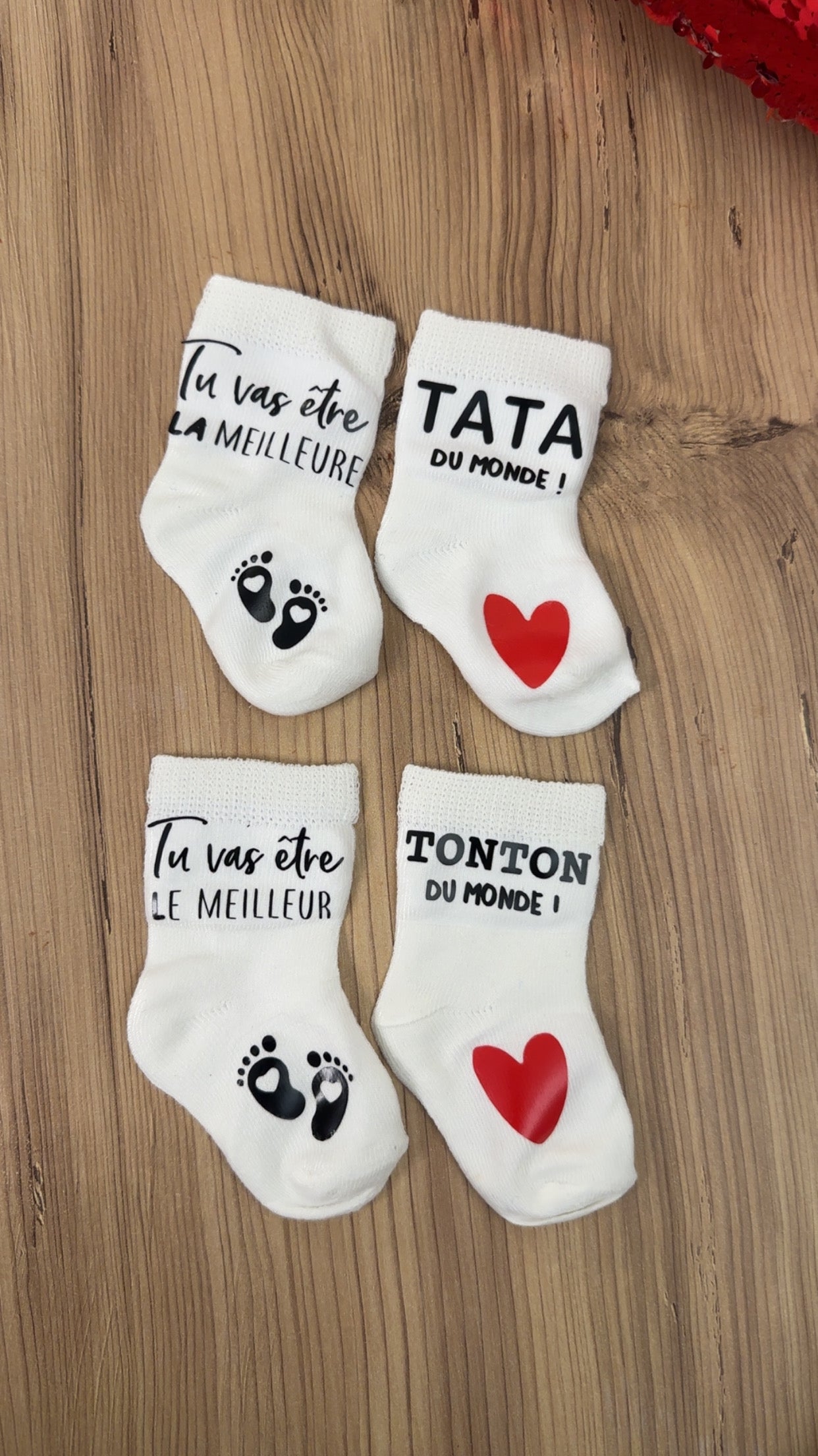 🍼 Lot de 2 paires de chaussettes annonce grossesse  futur tonton et tata – “Tu vas être la meilleure Tata / le meilleur Tonton du monde” – Cadeau révélation original ♥️