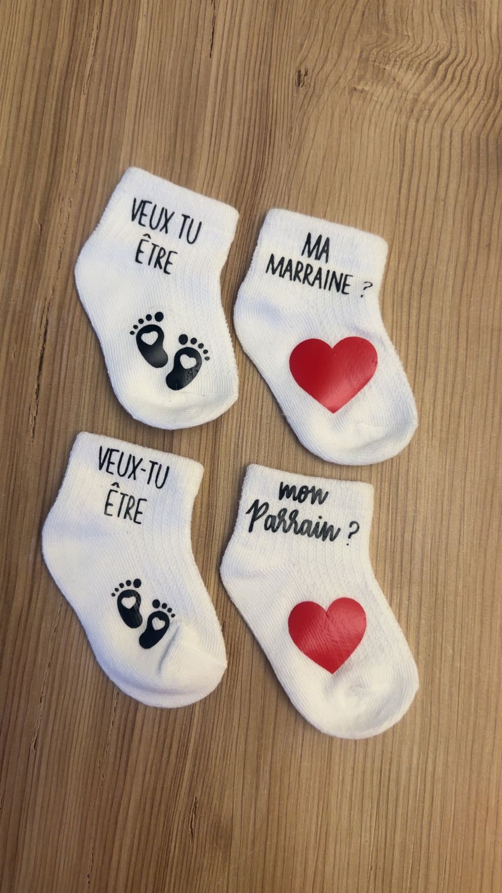 🧦 Chaussettes bébé – Demande Parrain & Marraine ❤️ – Cadeau annonce grossesse original