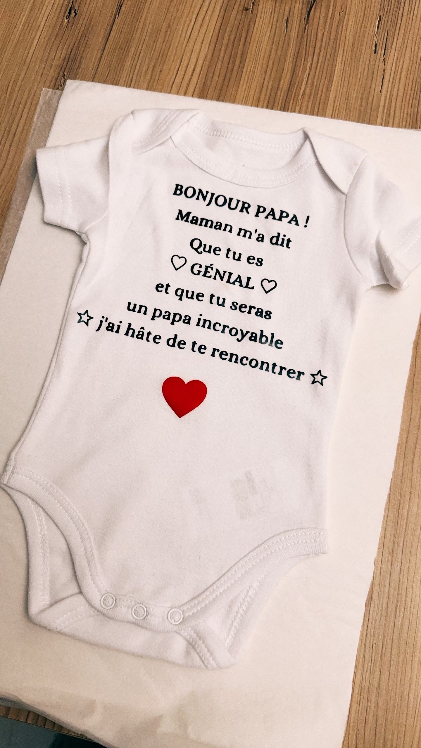 Body bébé “Bonjour Papa !” – Cadeau futur papa, message mignon grossesse, annonce de grossesse originale