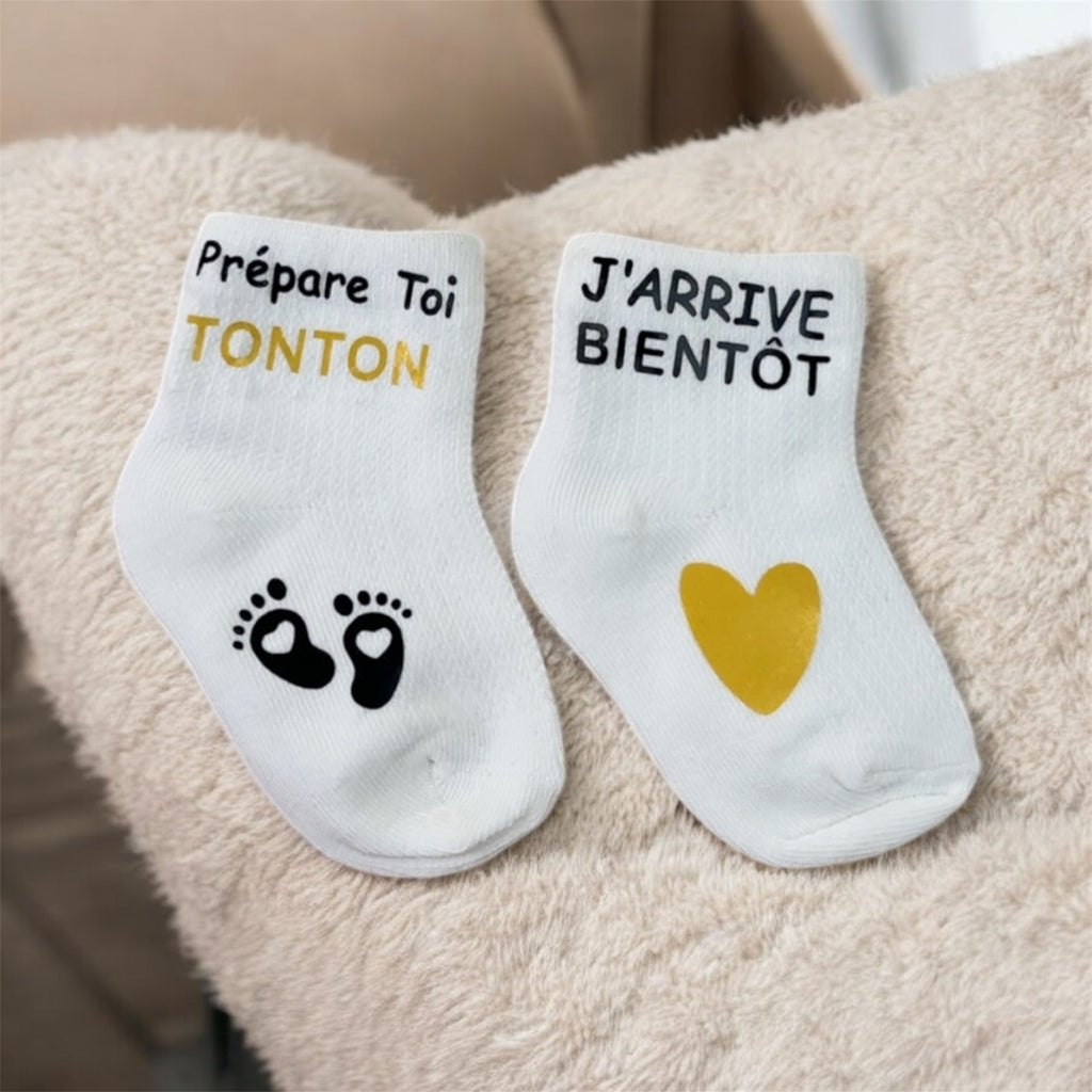 🧦 Chaussettes annonce grossesse “Prépare-toi Tonton, j’arrive bientôt” – Cadeau futur tonton original 💛
