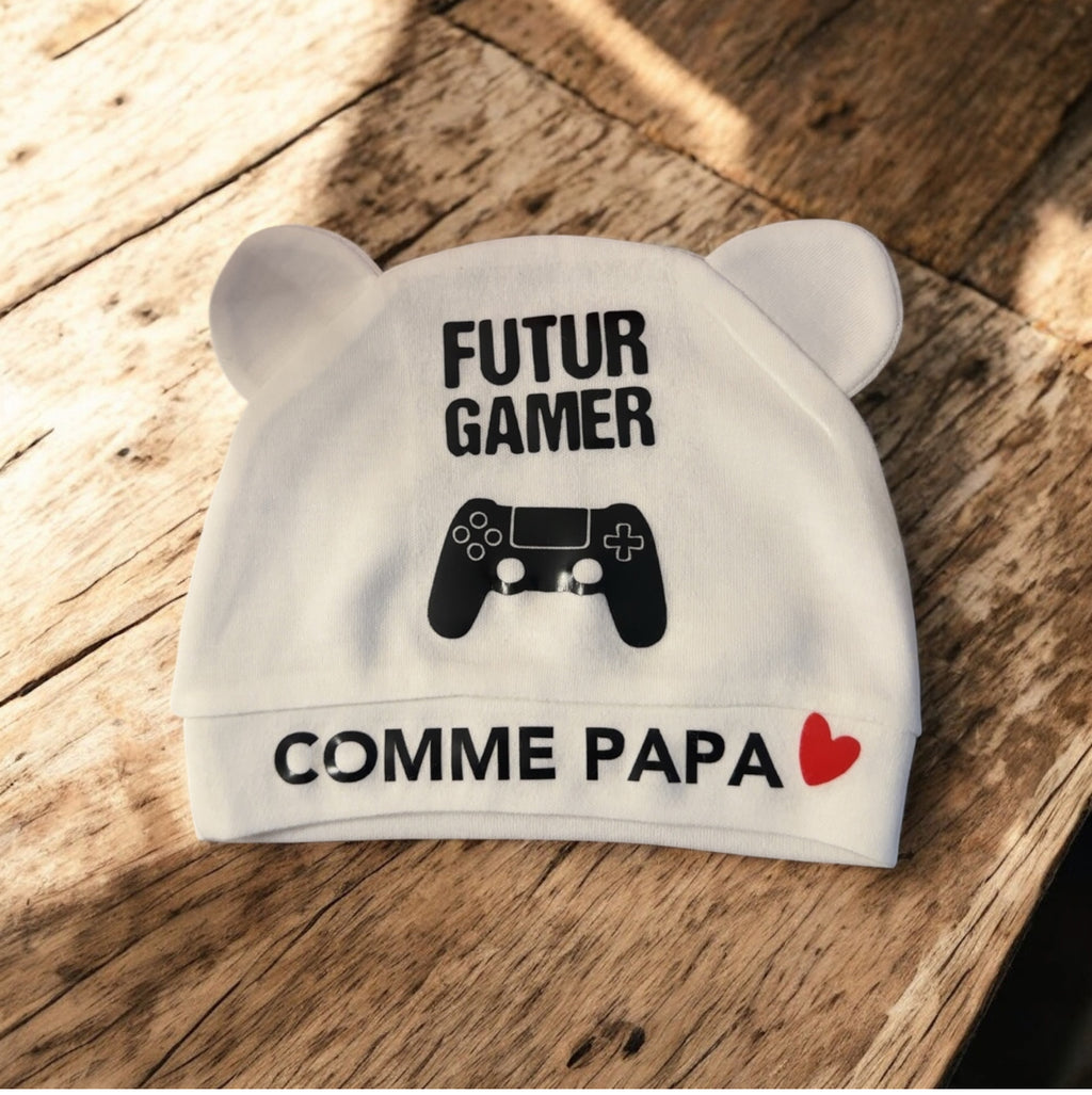 Ensemble Bébé “Futur Gamer comme Papa” 👶🎮 – Bonnet Annonce de Grossesse Originales
