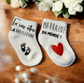 Chaussettes bébé “Tu vas être la meilleure marraine du monde !” – Annonce marraine originale – Cadeau grossesse ou baptême