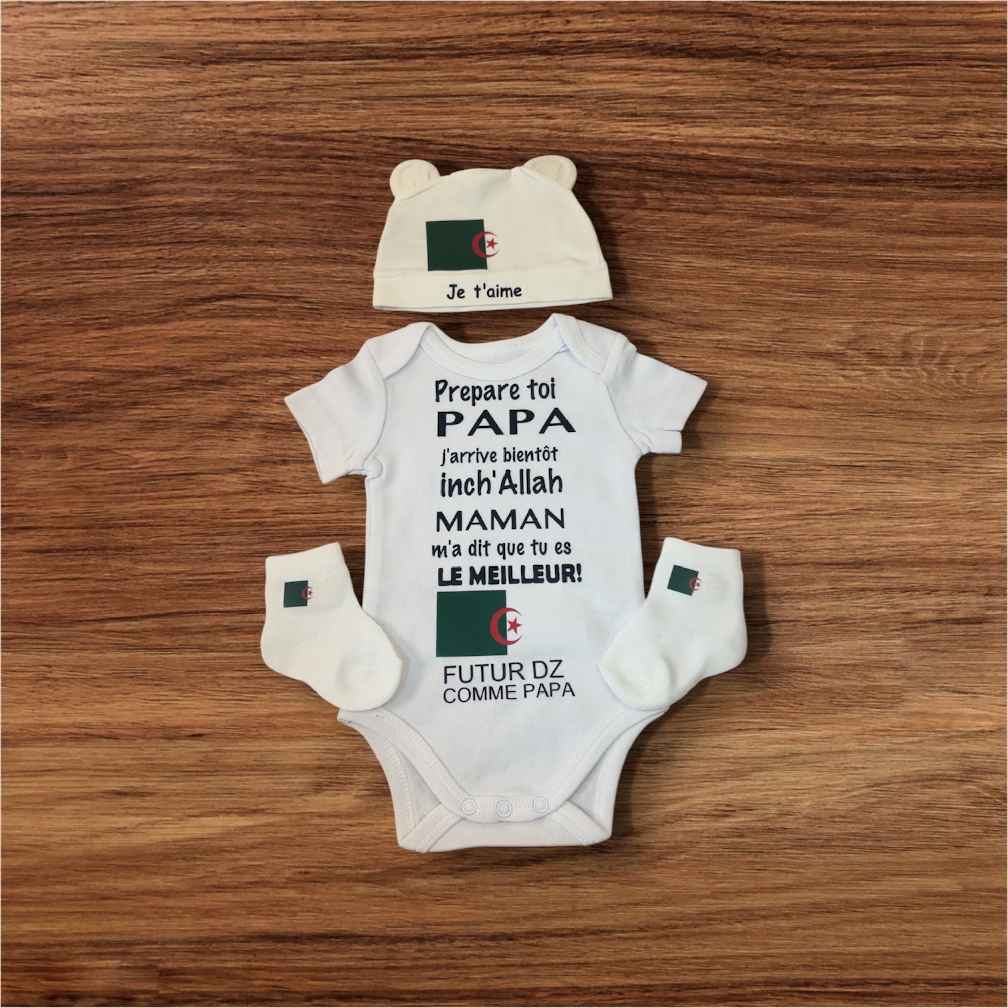 Ensemble bébé personnalisé Futur DZ comme papa – Body bébé annonce grossesse papa – Cadeau naissance algérien